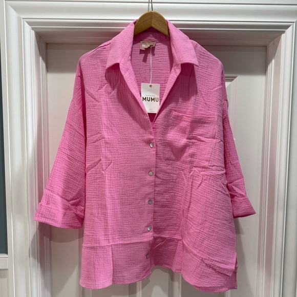 Show me your Mumu Weekday Button Up
Bubblegum Pink Gauze Shirt Size L New - Picture 3 of 10